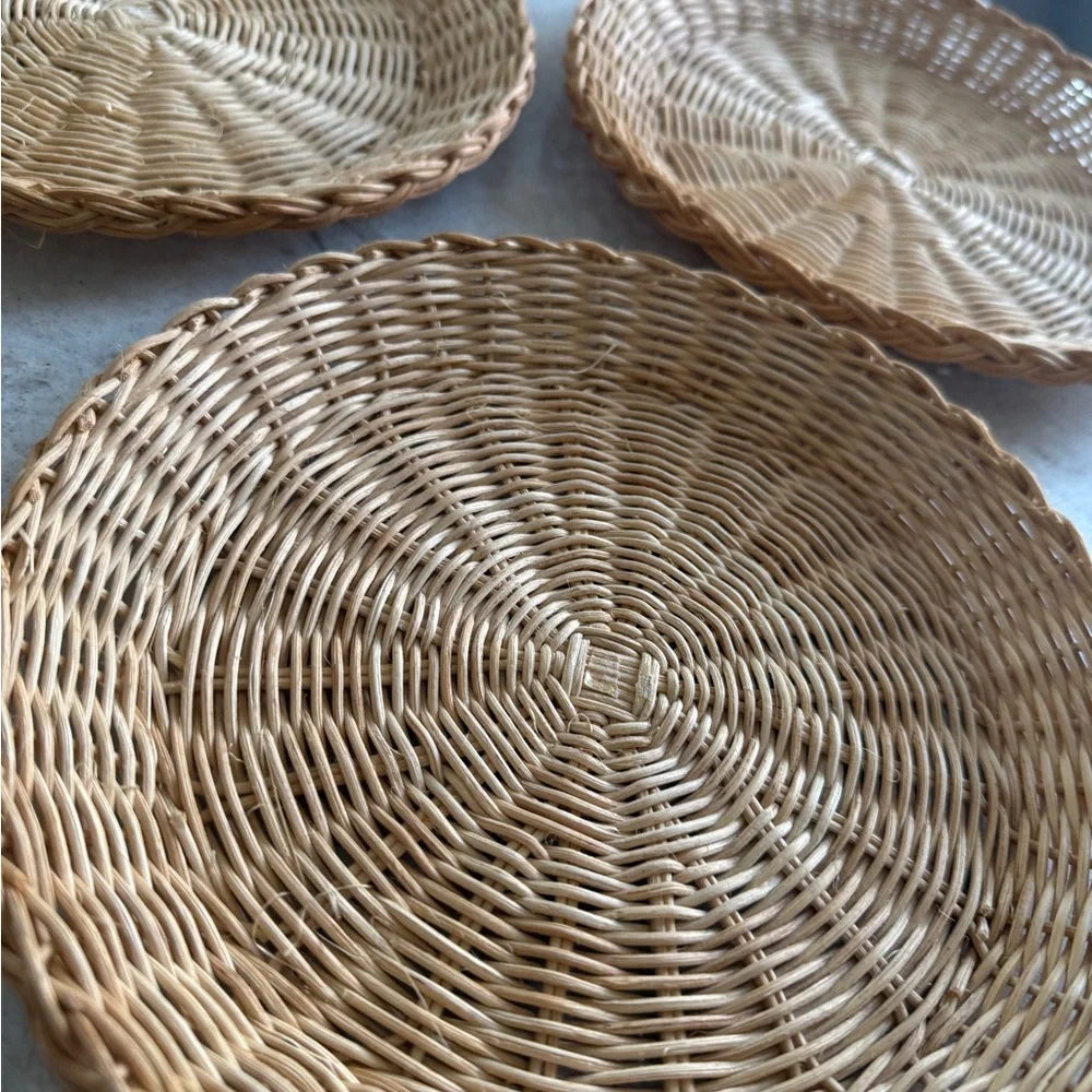 Set of Three Woven wicker Rattan Plates for dining or wall hanging 9.5”